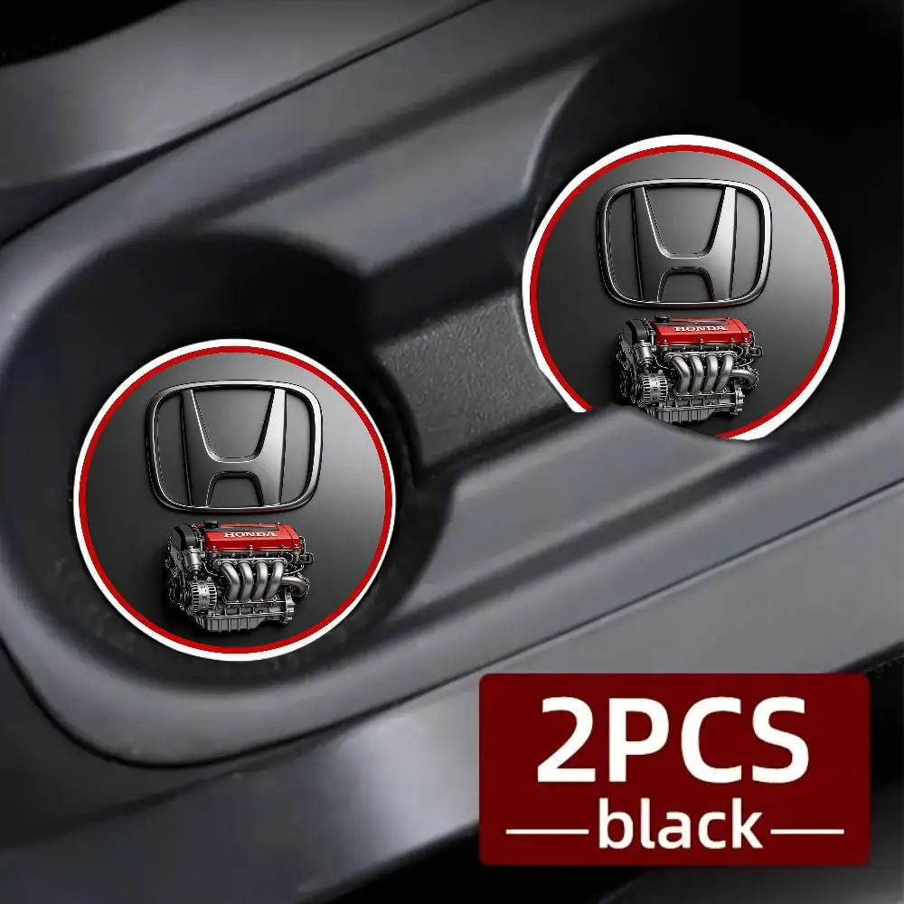 VTEC 엔진이 장착된 혼다 계기판용 멋지고 세련된 디자인의 2개입 유니버셜 사각형 7x7cm PU 가죽 자동차 컵 매트, 먼지 방지 자동차용