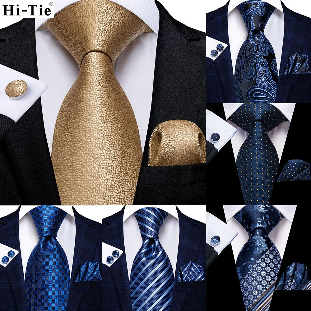 

Hi-Tie Gold Solid Новинка 63 дюймовые шелковые мужские удлиненные галстуки для мужчин классические 160 см мужские галстуки Карманный квадратный набор запонки