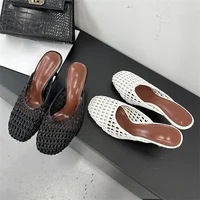 Eilyken Summer Hollow Out Breathable Mesh Weaving Women Slippers Fashion Thin Heels Party Dress Mule Shoes Large Size 43 - Image 5