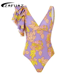ZAFUAZ One Piece Women Swimsuit 2024 New Sexy Bikini Printed Swimwear Yellow Skirt Bathing Suit Beach Wear Backless Monokini