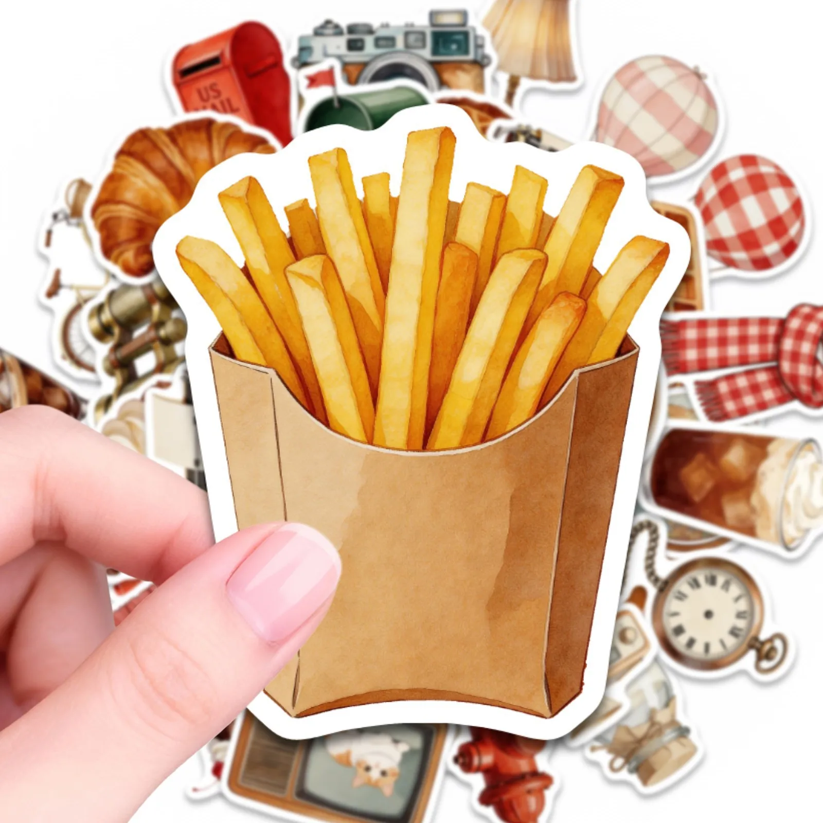 50Pcs 빈티지 일상용품 식품 믹스 스티커 반복 없음 방수 데칼 전화 기타 피아노 보관 상자 냉장고 스크랩북