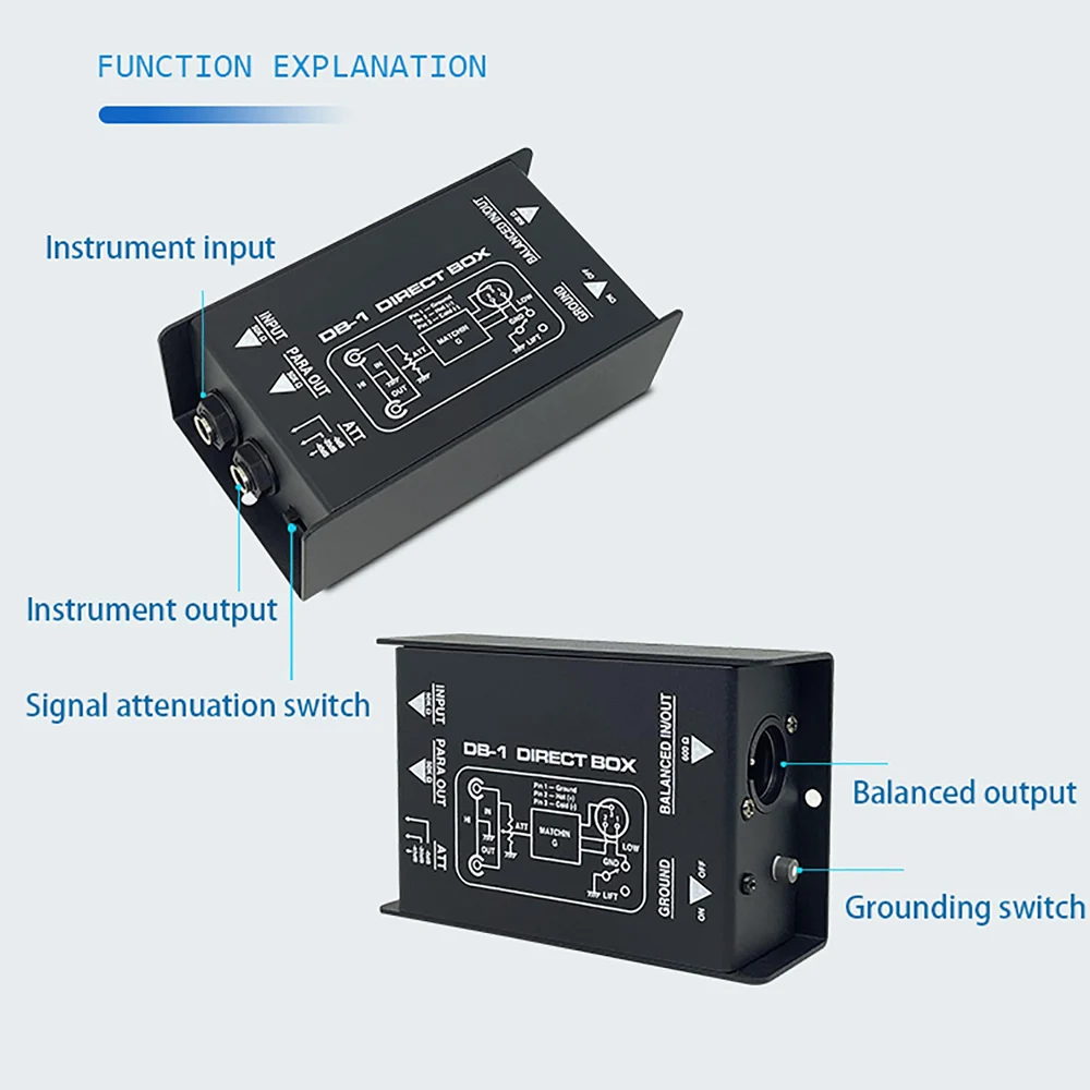 Passive Audio DI Box Low Noise Single Channel Balanced Unbalanced Signal Isolato