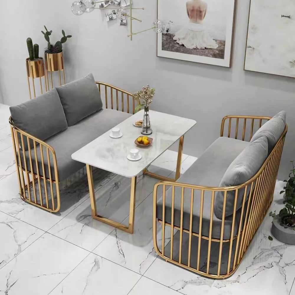 Nordic combination iron sofa chair beauty salon hotel tea shop commercial simple net red fabric sofa and coffee table