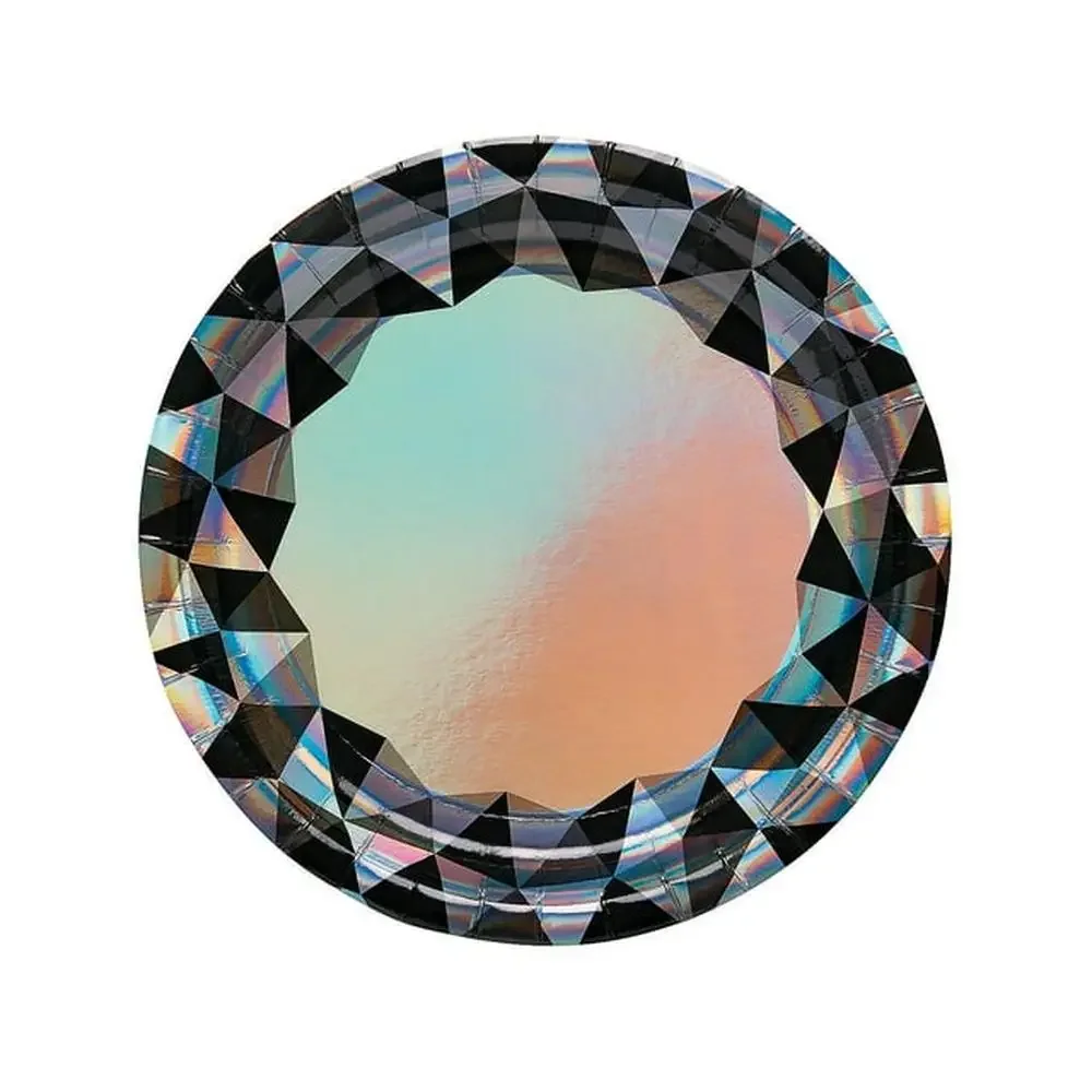 Elegant White and Gold Party Plates 8-Pack Geometric Design Disposable Tableware