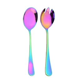 Elegant Gold Salad Server Set - Stainless Steel Fork & Spoon Duo (Rainbow 2Pcs)
