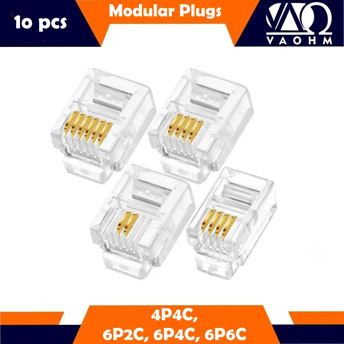 10PCS 6P6C 6P4C 6P2C 4P4C คริสตัล Modular ปลั๊กสําหรับ RJ25 RJ14 RJ11 แจ็คสายโทรศัพท์ 1