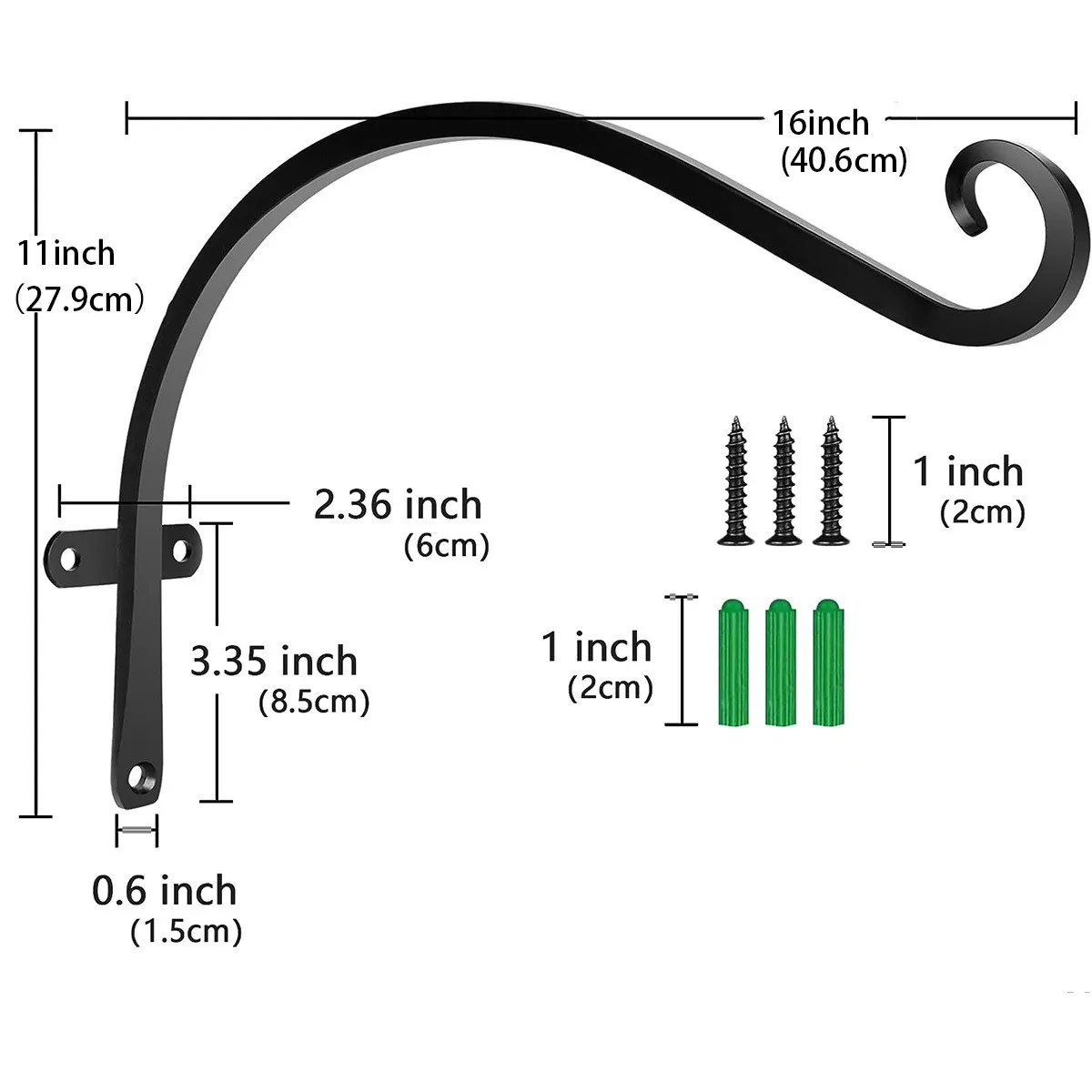 16 Inch Solid Thickened Outdoor Hanging Bracket Suitable for Birdhouse Plant Hook Flower Basket Iron Wall Forging 2