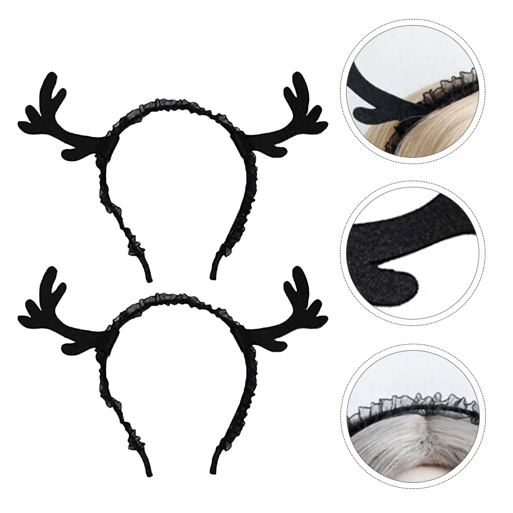 

2 Pcs Apparel Lace Antler Headband Miss Cosplay Outfits Reindeer Craft Christmas Headpiece