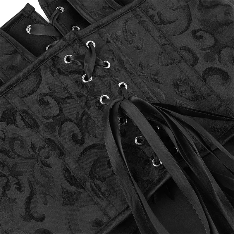 Black Corset Dress Suit Jacquard Summer Women's Retro Waist Corsets with Strap Renaissance Bodice Overbust