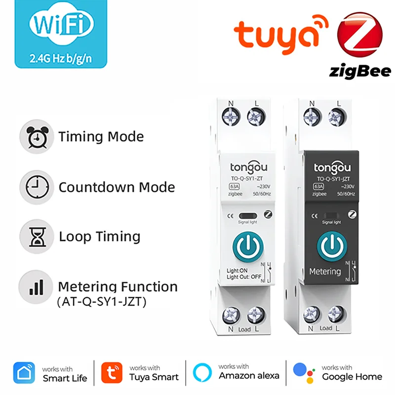 

16A Tuya Wifi Smart Switch Wireless Timing Circuit Breaker Smart Life Control 1P Din Rail Relay Works With Alexa Google Home