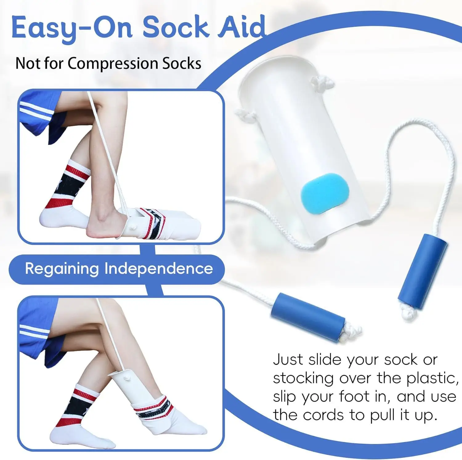 Lazy Man Sock Auxiliary Device for The Elderly Portable with Foam Handle Sock Wearing Artifact Foot Cover Slider sock aid