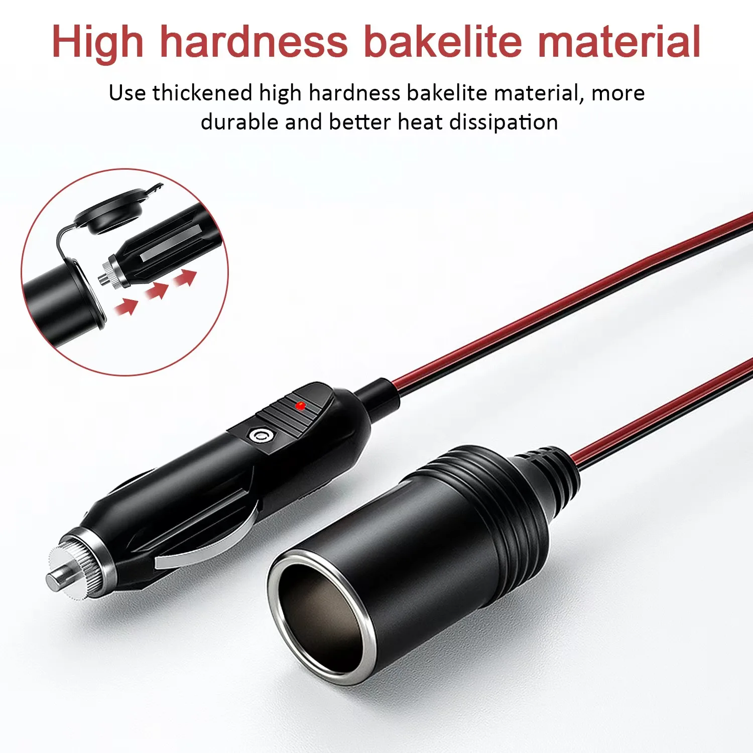 12V 24V Car Cigarette Lighter Extension Cable 1.5/4/8M Cable Socket Plug 15A/20A Car Shunt Charger Power Extension car power extension cable