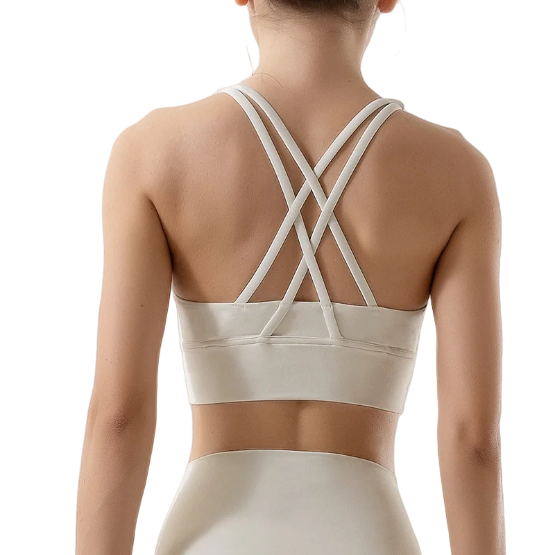 Solid color women's U-shaped cross back sports bra, fitness exercise yoga sports bra, tight fitting training, jogging soft belt