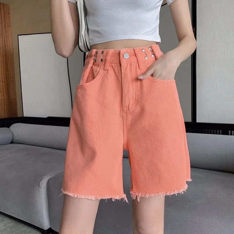 Hottie High Waist Five Point Shorts Summer Women Loose Casual A-Line Wide-Leg Denim Shorts Fashion Thin Breathable Green Jeans