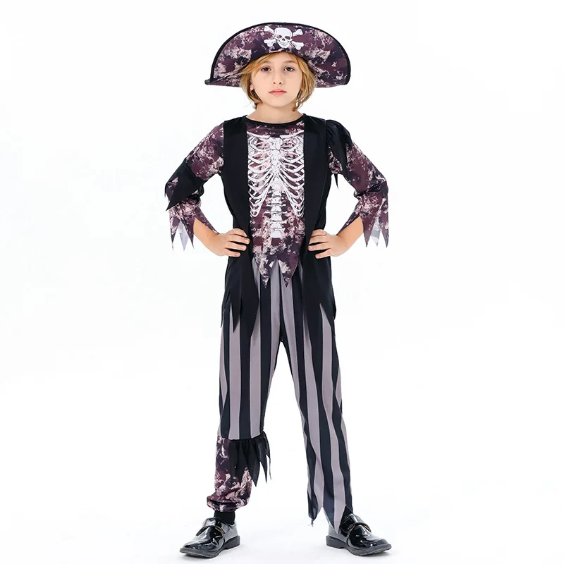 

Caribbean Halloween pirate Cosplay skull Suit Costumes Carnival Party for Kid Boys medivel One eyed pirate