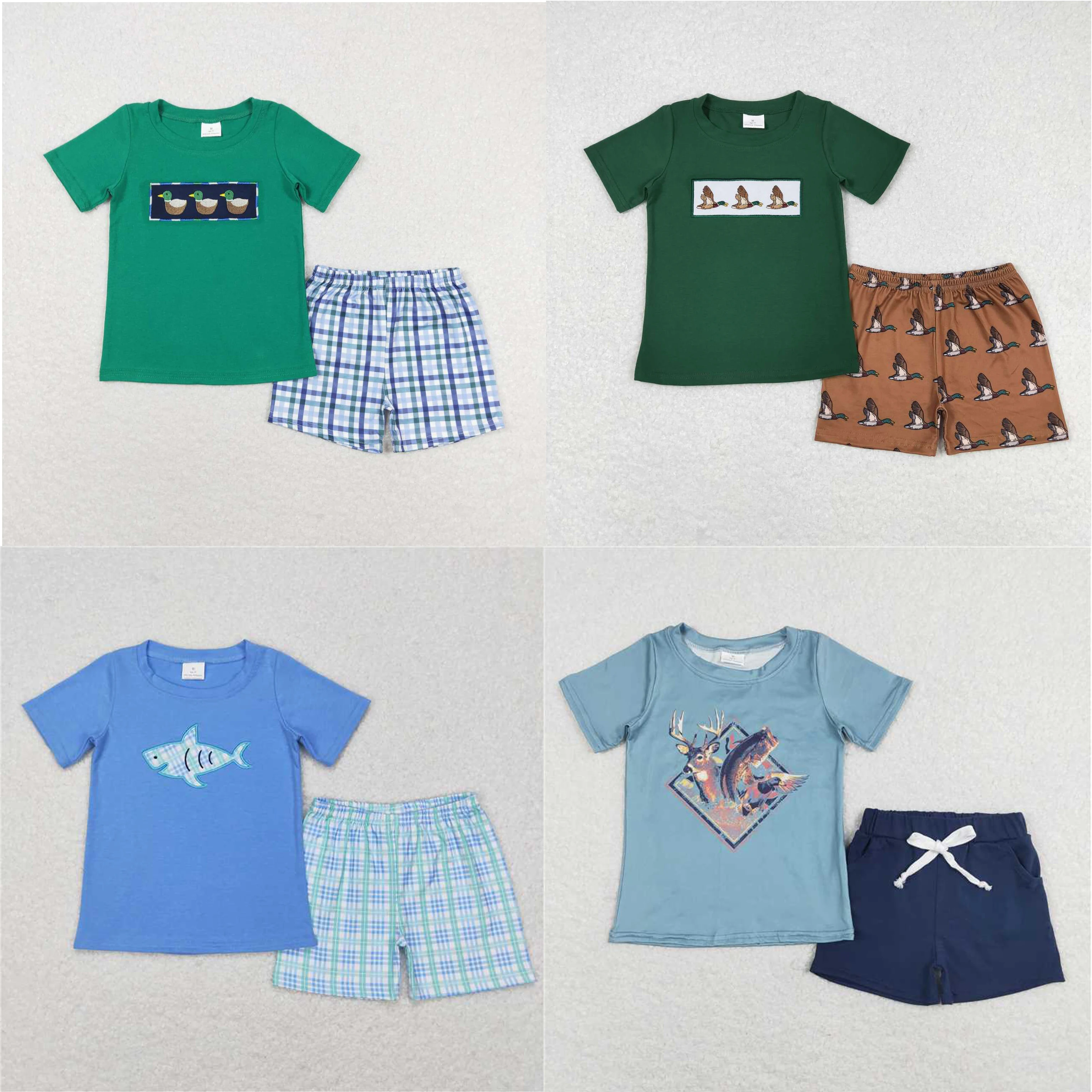 Baby Boy Clothes Children Short Sleeves Tee T-shirt Tops Camo Shorts Toddler Infant Summer Sets Kids Dog Pocket Outfit