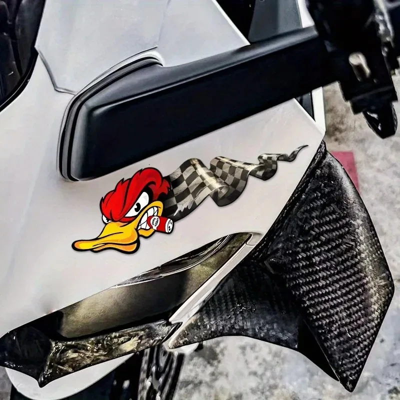 1 Paar wütende Ente mit Zigarre, Cartoon, lustige Motorrad-Aufkleber für Motorrad, Kraftstofftank, Roller, Autofenster, Heckstoßstange, Vinyl-Aufkleber – Detail 4