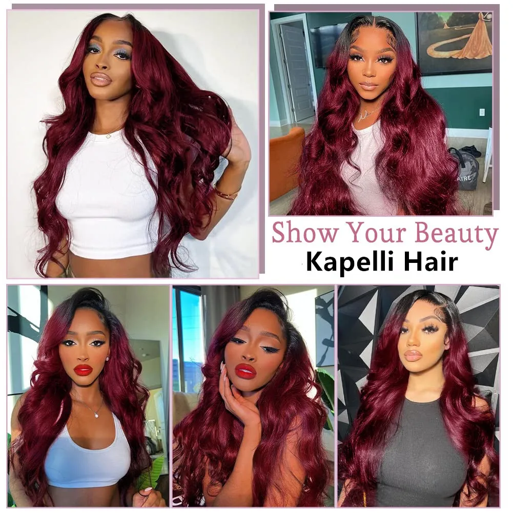 Burgundy Red Body Wave Human Hair Bundles Red 1b/99j Ombre Colored 100% Human Hair Extension Wavy Tissage Remy Hair Weaving 6