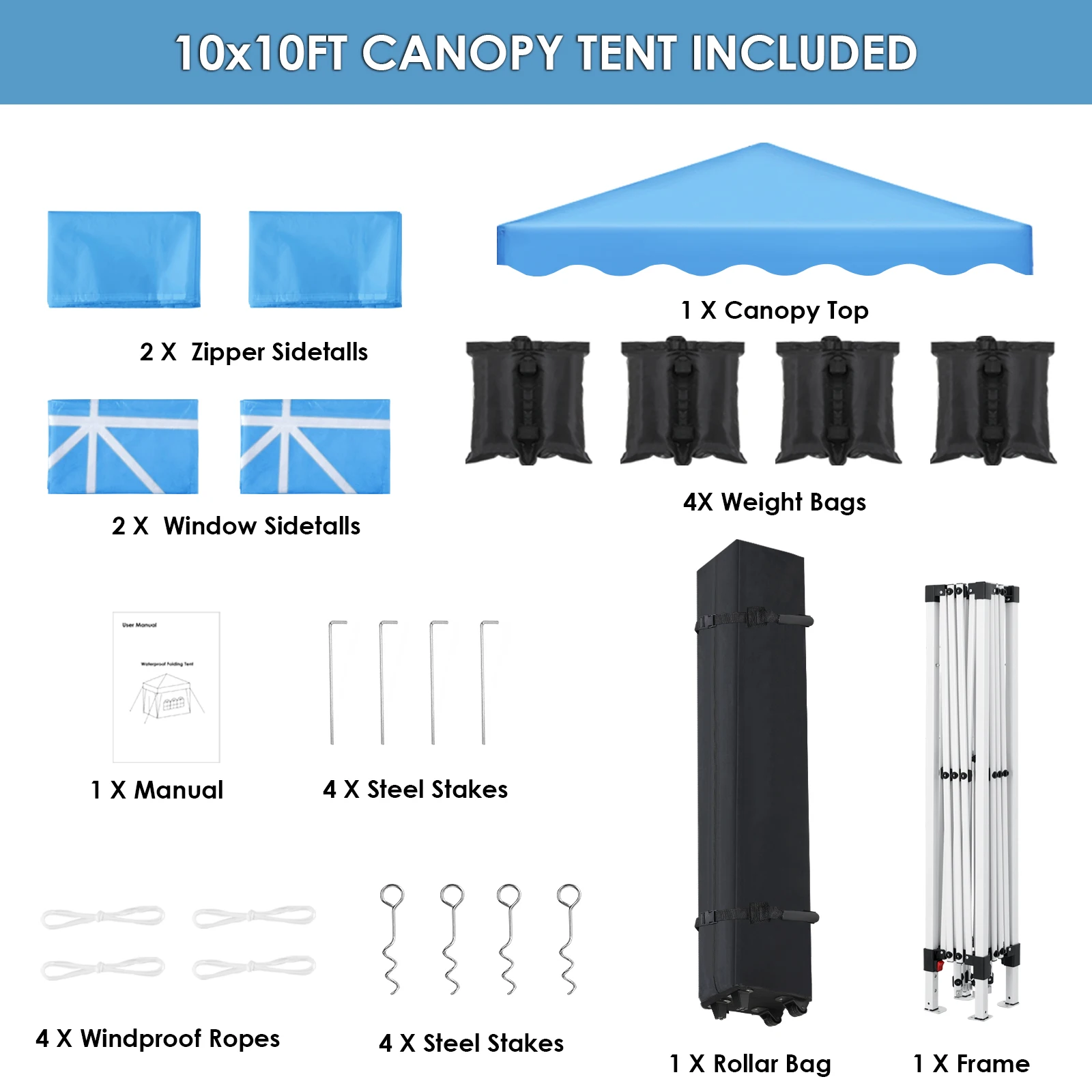 AOOU 10x10FT Pop-Up Canopy with 4 Sidewalls Ez Up Commercial -Series Instant Canopy Tent Outdoor Portable Gazebo w/Wheeled Bag