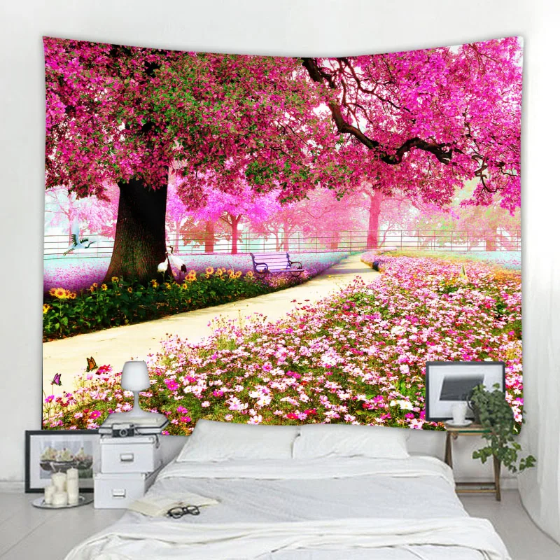 

Boho decoration pink flower tapestry wall hanging tree hippie wall hanging psychedelic tapestry living room bedroom decoration