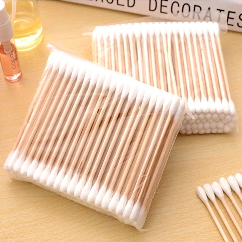 500pcs Double Head Wood Cotton Swab Nose Ears Cleaning Women Makeup Tools Lipstik Cotton Buds Tip Sticks Bastoncillos Oidos 3