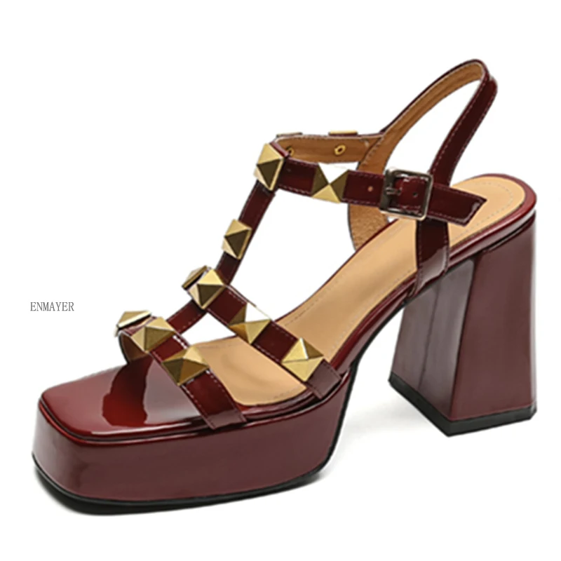 

ENMAYER 2023Silver Punk Platform Shoes Women Hollow Out Summer Gladiator Shoes Buckle Thick Bottom Casual Party Shoes Women Pump