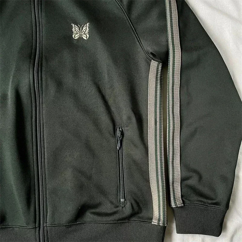 24ss Classic Butterfly Embroidery AWGE Stripes Jackets Men Women High Quality Jacket Nee dles Green Track Jacket 3