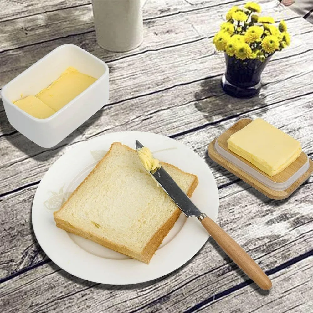 Porcelain Butter Dish with Lid Ceramic Butter Dish with Bamboo Lip for Countertop Resistant Heat Kitchen Storage