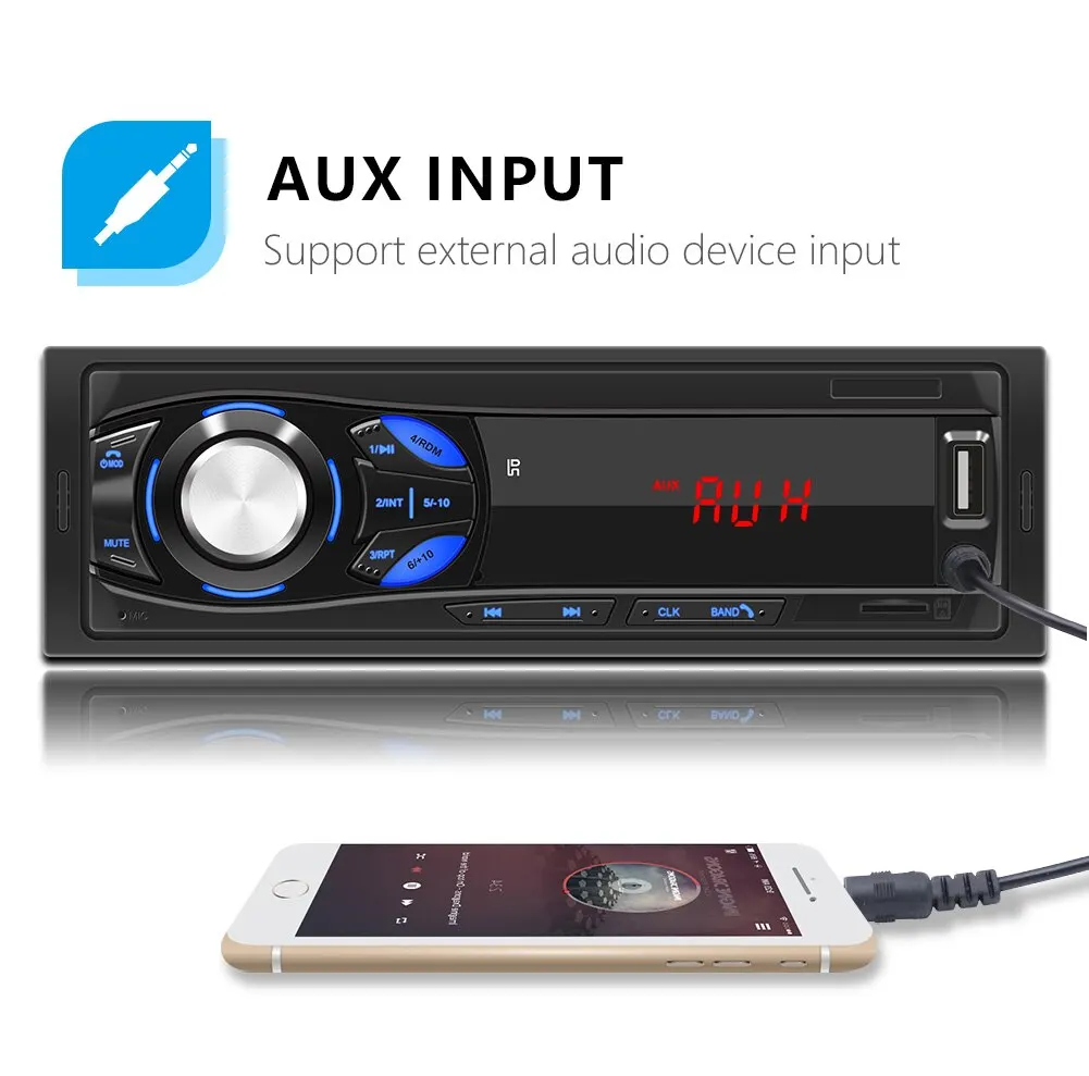 Radio auto în tabloul de bord 1 Din casetofon player MP3 player FM audio stereo USB SD intrare auxiliară port ISO autoradio Bluetooth