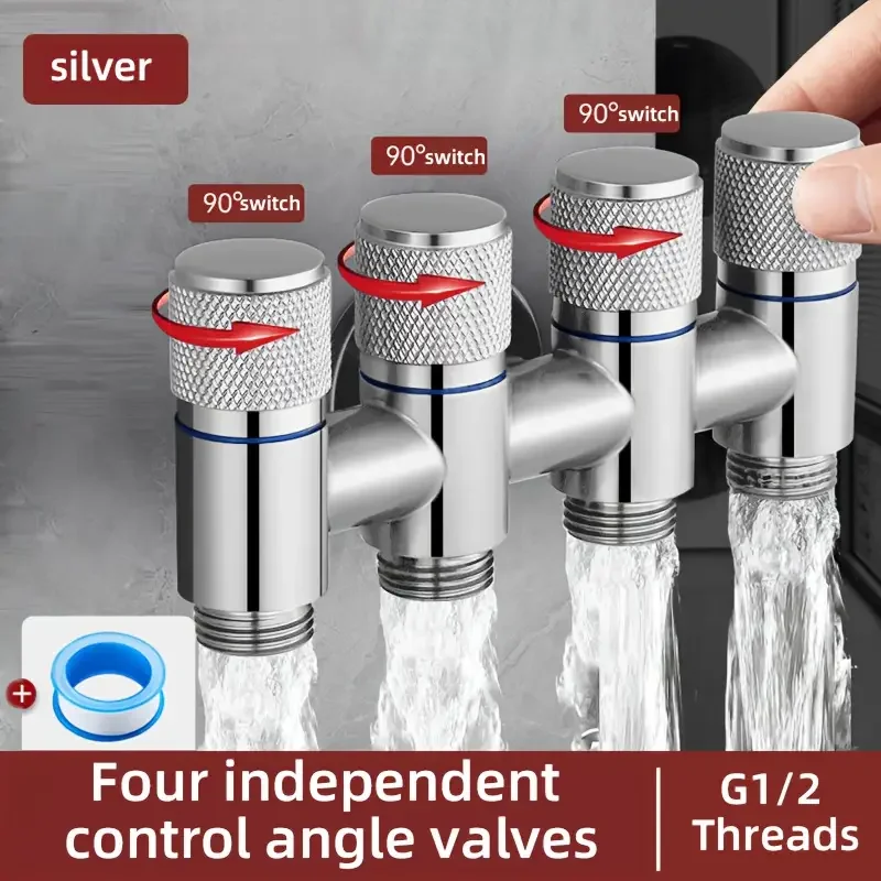 1pc 5-Way Angle Valve, One-Inlet Four-Outlet Faucet with Independent Control Valve, Four-Way Water Distribution Valve,