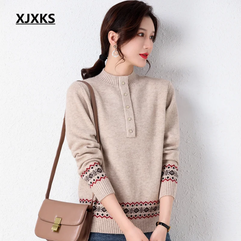 

XJXKS Sueters De Mujer Female Jumper 2022 Autumn And Winter New Women's Half Turtleneck Sweater Soft Wool Knit Pullover
