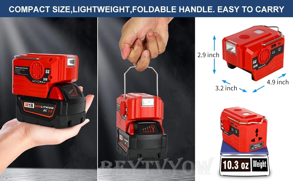 200W Portable Power Inverter for Milwaukee M18 18V Battery DC 18V to AC 110V-230