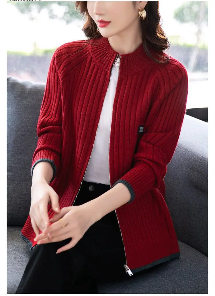 Description Picture 6 of itemKnitted Cardigan Women's Coat 2024 Autumn Winter New Long sleeved Casual Zipper Sweaters Outwear Female Short Knitt Jacket