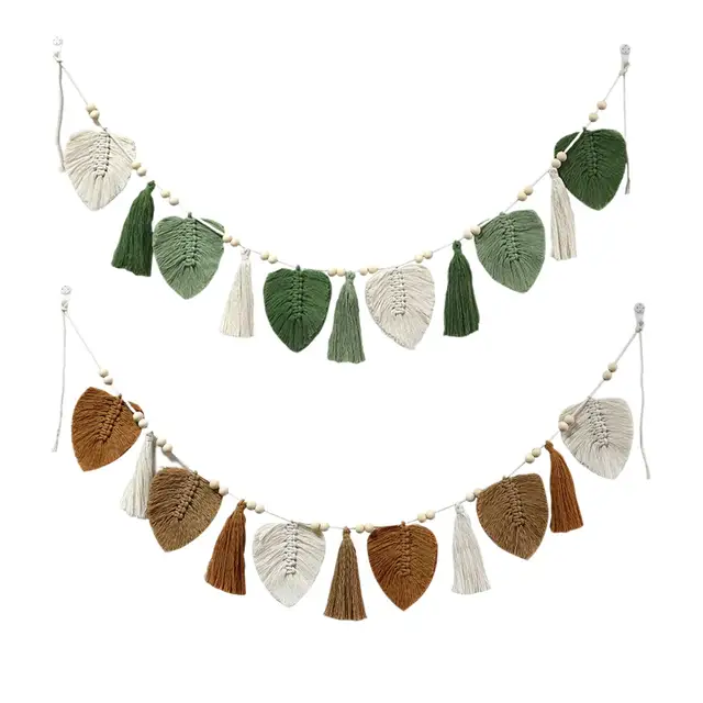 Macrame Leaves Wall Hanging - Woven Dorm Tapestry Decor