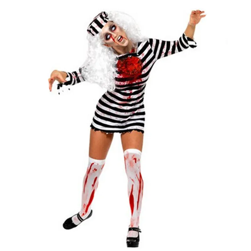 

Новое поступление, Scarey, костюм заключенного в виде зомби, черно-белая полоса, костюм на Хэллоуин, Женский костюм для косплея