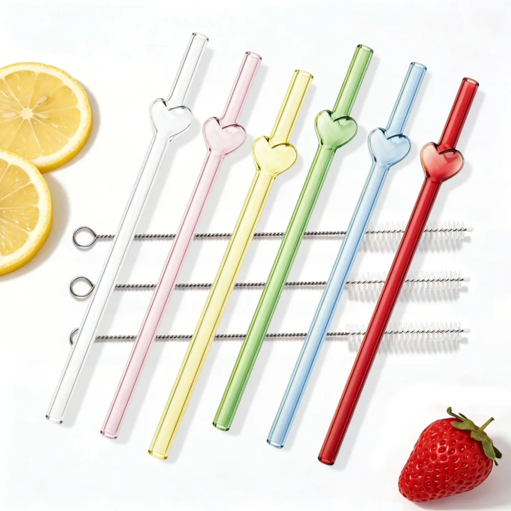 Eco-Friendly High Borosilicate Glass Straw Set - 9-Piece Reusable Collection for Smoothies and Cocktails