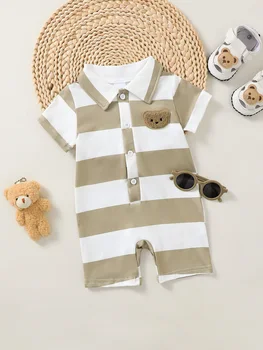 Baby Bear Stripe Collared Romper 1