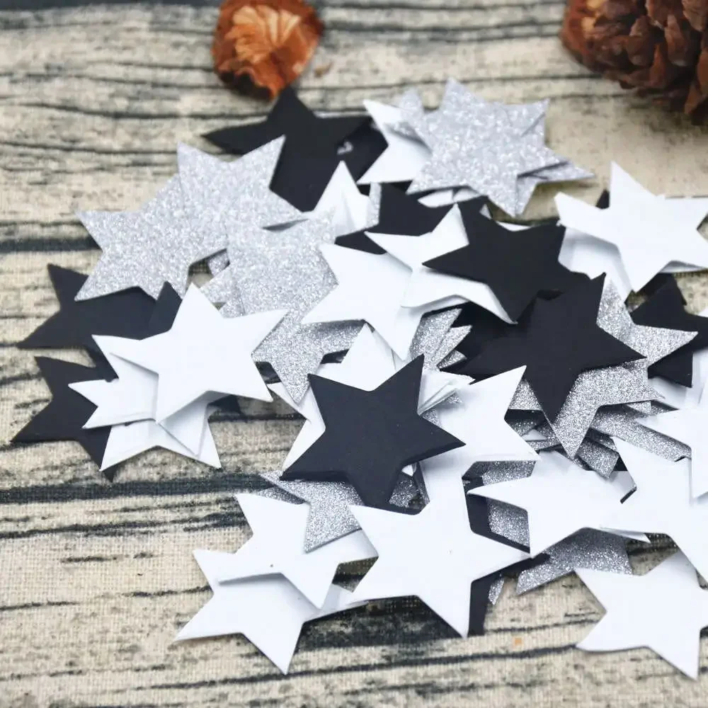 100 Pz/pacco Star Glitter Coriandoli di Carta 3 CENTIMETRI Oro Argento Nero Per Sequin Natale Partito di Nuovo Anno Dello Spargimento Della Tabella Decor FAI DA TE Supplie