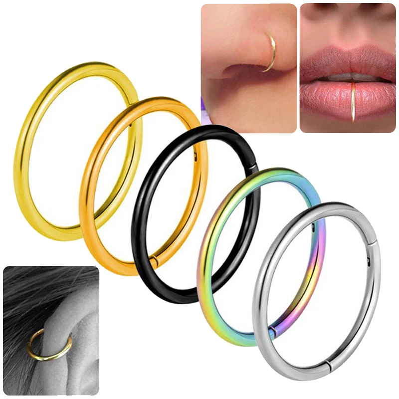 Piercing Jewelry 1Pcs Titanium Hinged Segment Nose Ring Ear Cartilage Tragus Helix Lip Piercing Nose Rings Studs Rainbow Gold Black Punk Jewelry