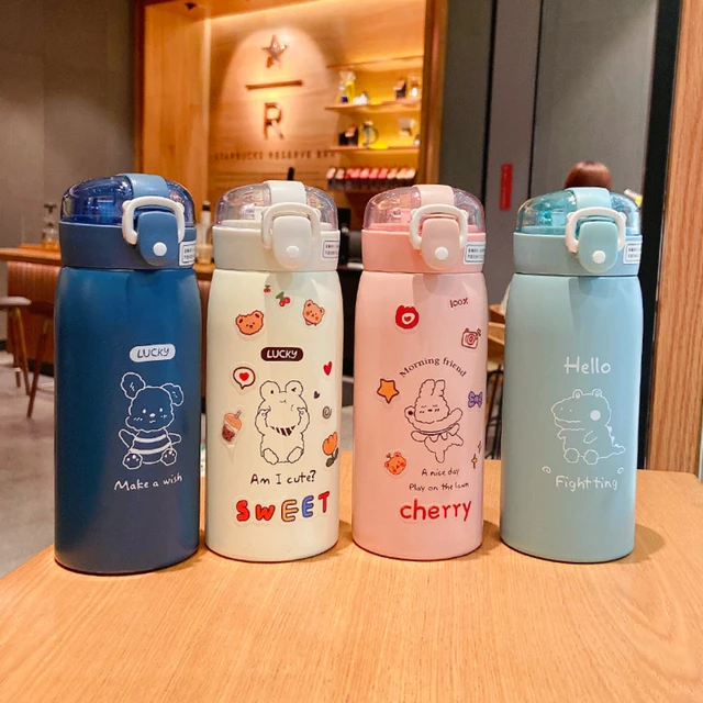 500ml Cute Thermos Cup Stainless Steel Straw Cup Children's Kawaii Water  Bottle Kettle Portable Outdoor Kids Thermos Bottle - AliExpress
