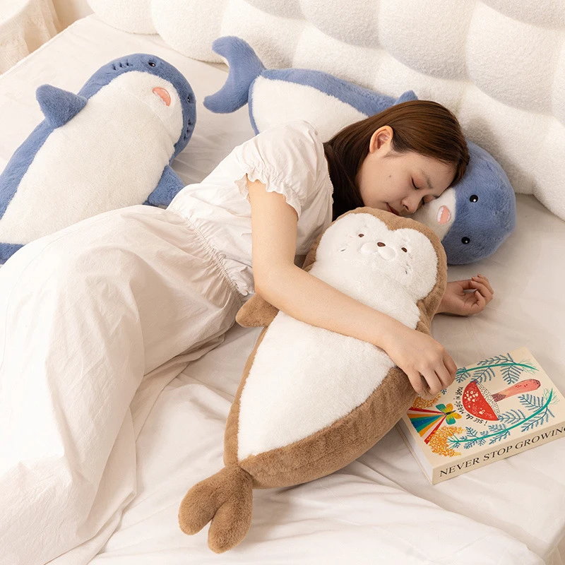 Seal Shark Plush Toy Soft Pillow Animal Stuffed Marine Life Sea Otter Soft Doll Simulation Sleep Cushion Christmas Birthday Gift
