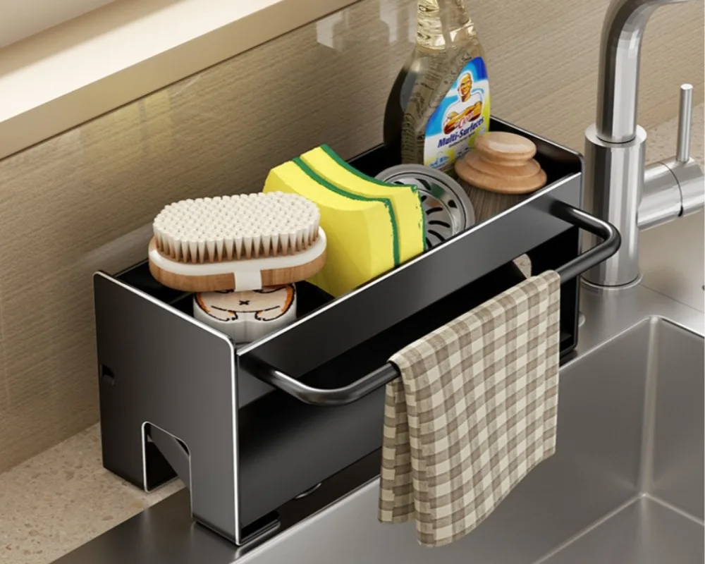 Kitchen Shelf Floor Countertop Faucet Sink Supplies Household Seasoning Rag Storage Drain Artifact Kitchen Items