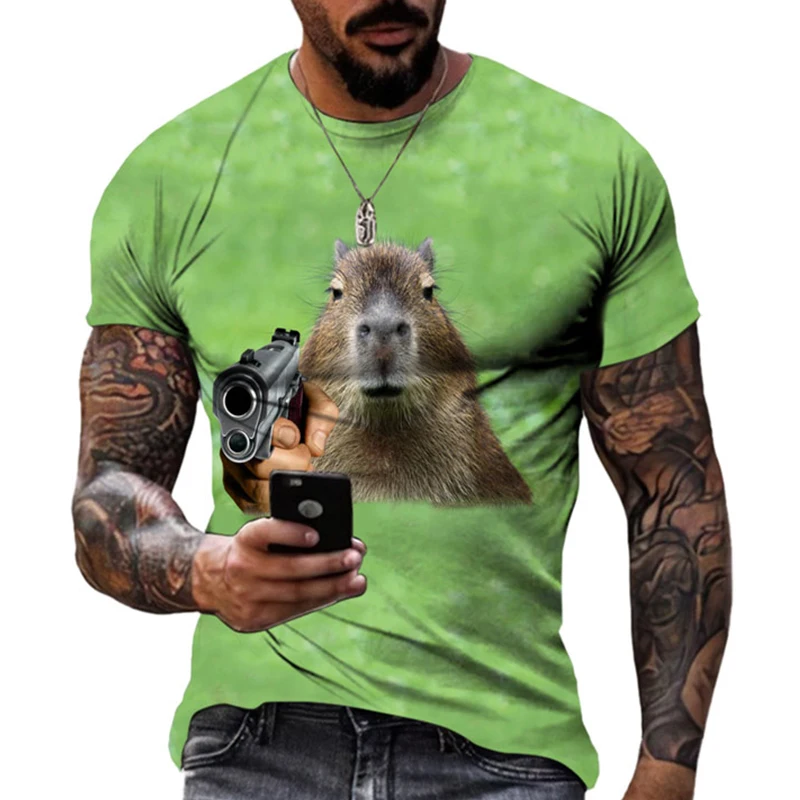 Summer Fashion Funny T-shirt capybara graphic t shirts Men Clothing Hip Hop Streetwear Trend Tees Casual 3D Printed Animal Tops kbq streetwear