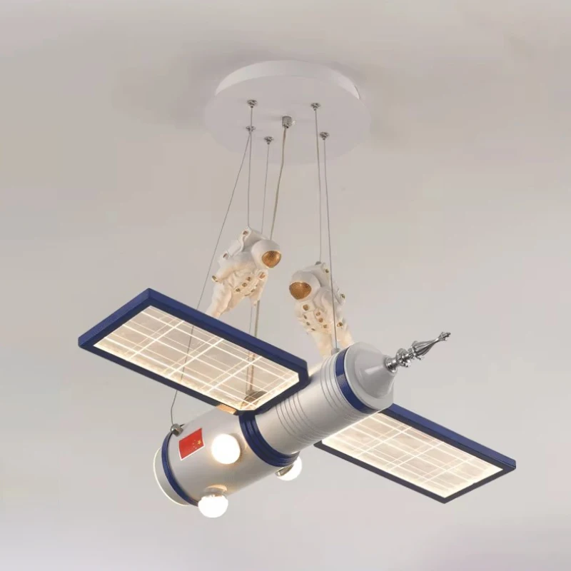 Space Satellite Astronaut Chandeliers LED Little Boy Bedroom Lamp Nordic Creative Space Station Model Children's Room Chandelier