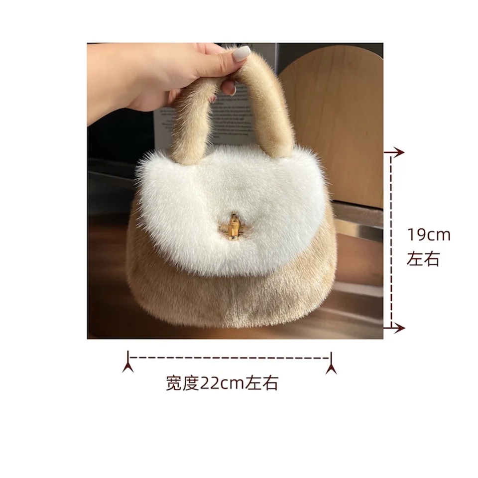 Kleine Handtaschen aus Nerzfell, flauschige Handtaschen für Damen, gepolsterte Taschen, echte Fell-Umhängetaschen, luxuriöse Markenhandtaschen für Damen. – Detail 2