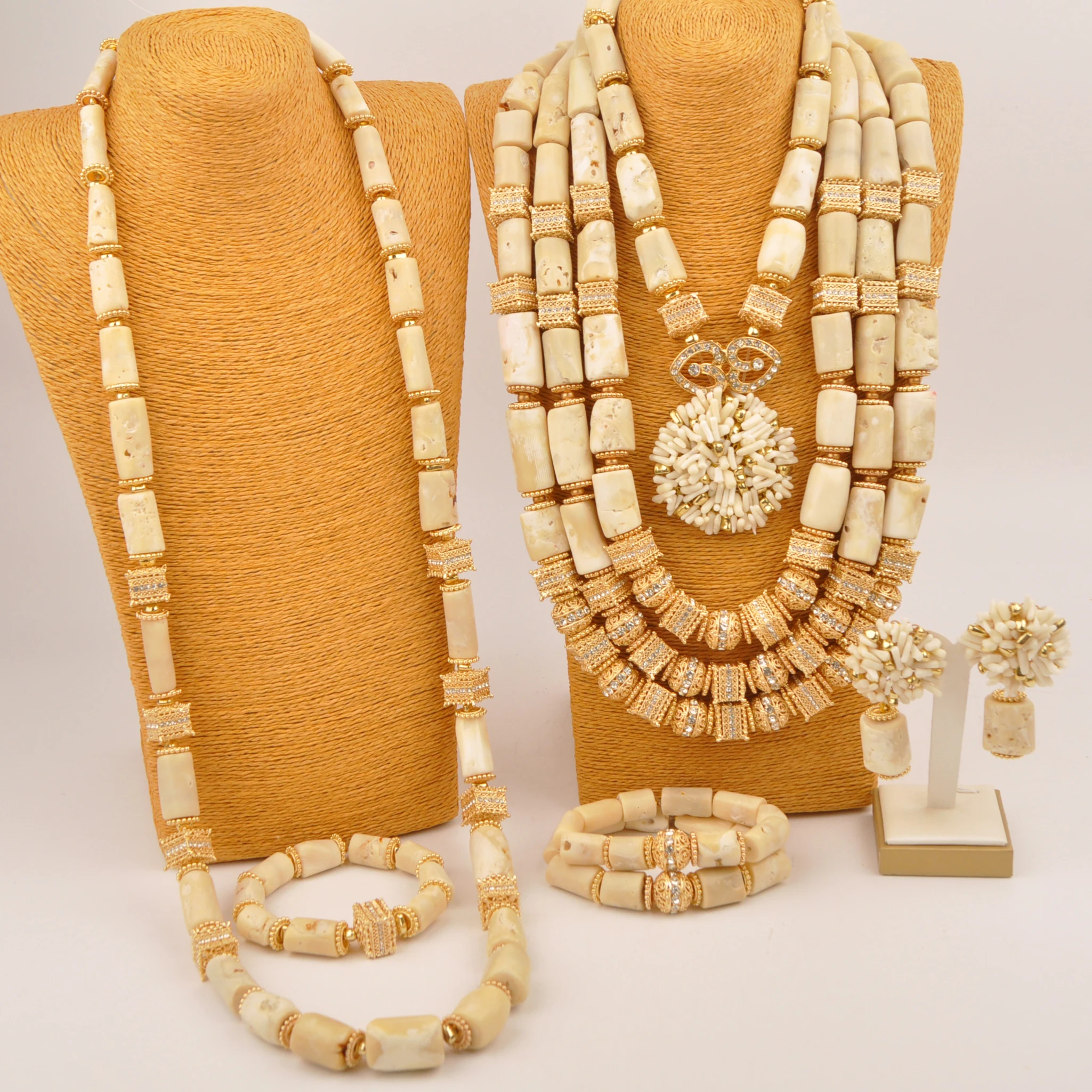 luxury-nigerian-wedding-couple-jewelry-sets-real-coral-bead-groom-and-bridal-jewelry