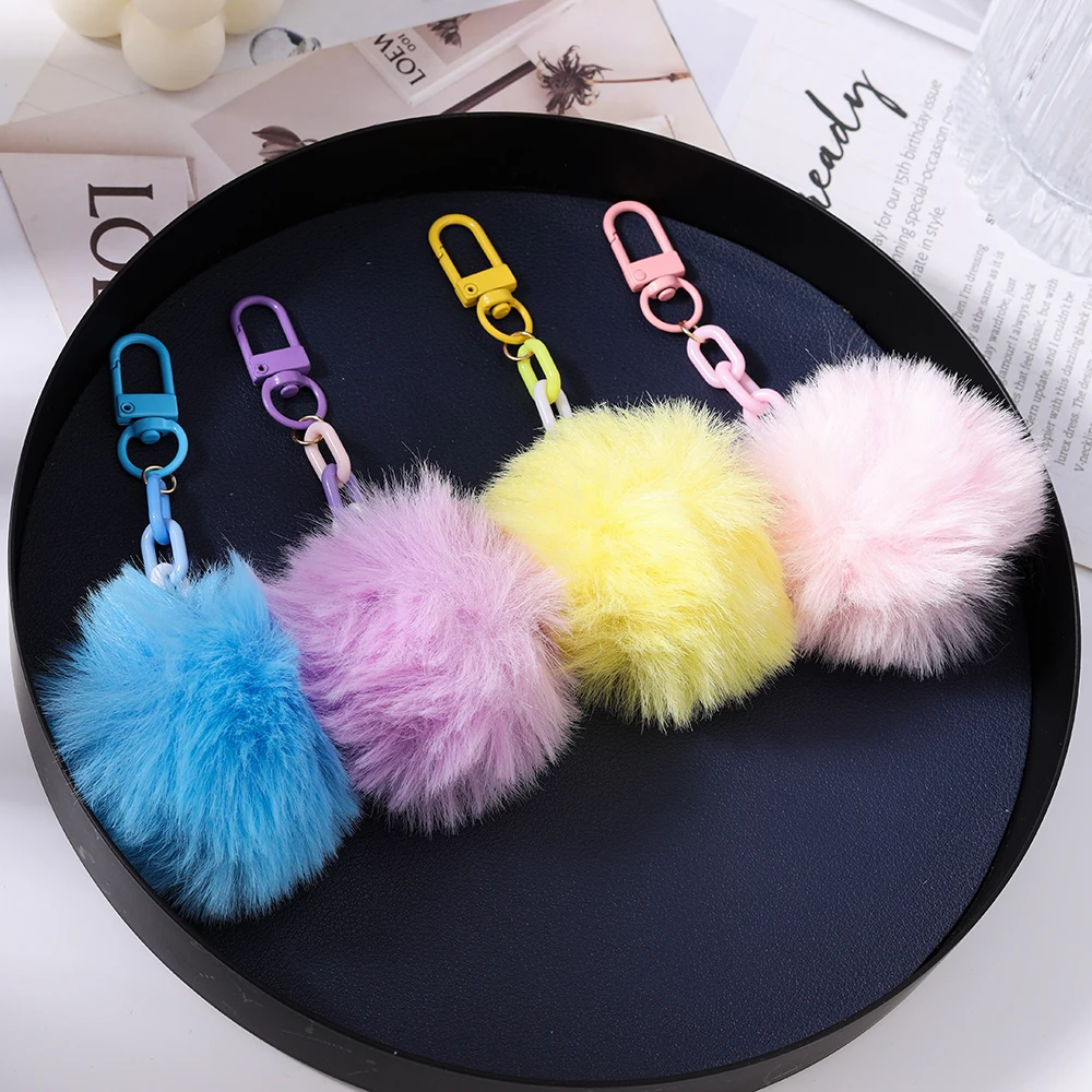 Aihua Niedlicher Flauschiger Pompon-Schlüsselanhänger, Weicher Plüsch-Kaninchenball, Auto-Schlüsselring, Damen-Taschenanhänger, Schmuck-Accessoire