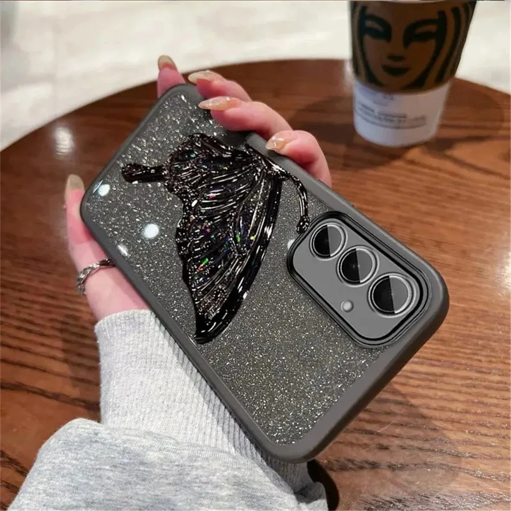 Flowing Sand Butterfly Glitter Bracket Soft Shell Case