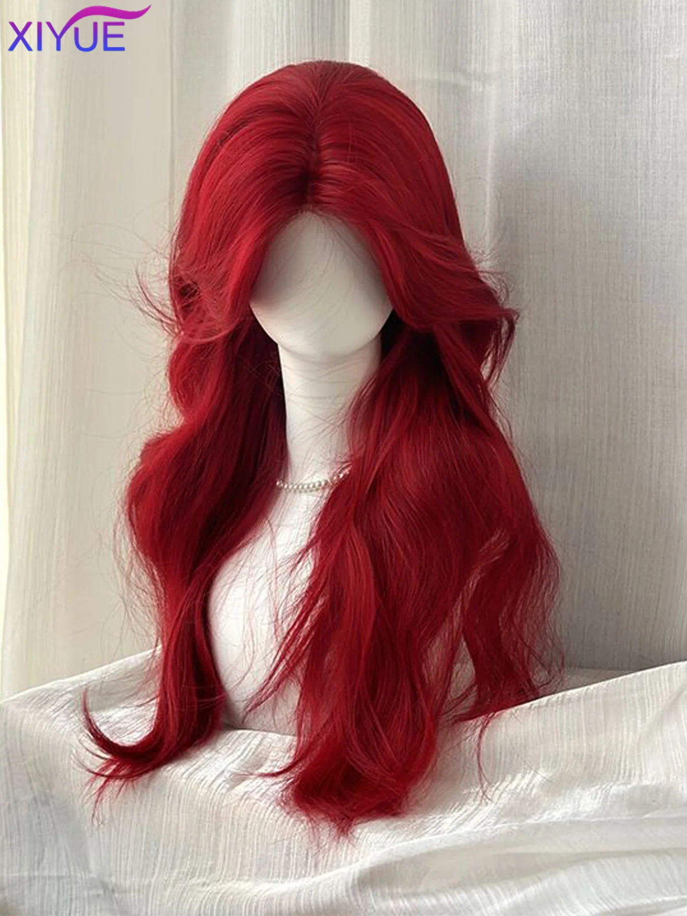 Fashion wine red Wave synthetic wig Long body wave red natural wig middle part of Cosplay Halloween smooth fiber wig for women