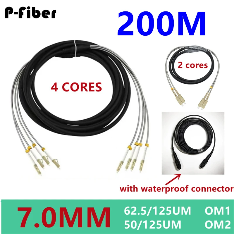 

200m 2/4 cores outdoor patchcord 7.0mm 2C 4C OM1 OM2 CPRI LC SC FC DVI waterproof FTTH jumper optical fiber armored cable 2 core